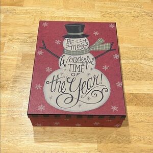 Festive Snowman Holiday Gift Box - Red and Black 12x9